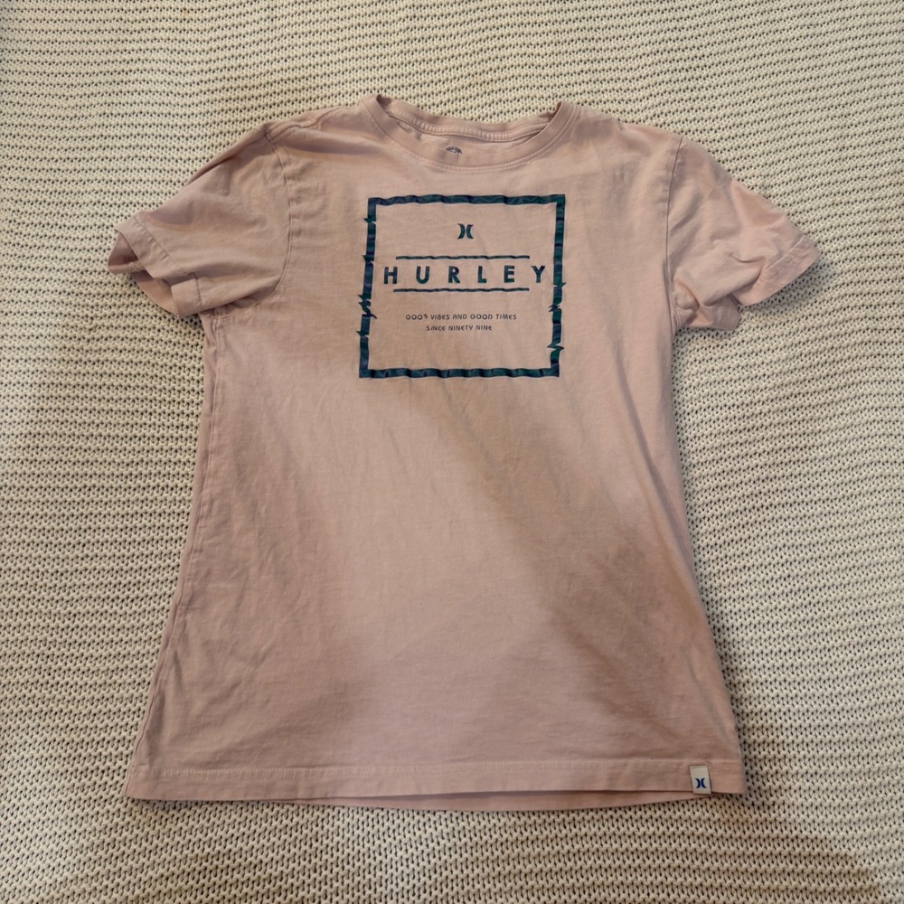 Hurley Womens Graphic T-Shirt Pink Short Sleeve Good Vibes Cotton Tee Small